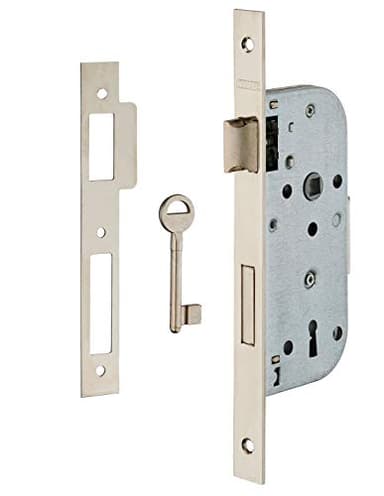 THIRARD - Serrure Encastrable à Clé pour Porte de Chambre - 1/2 Tour - Axe 40 mm - Bouts Carrés - Coffre Acier Embouti - Têtière Acier - Pêne Alliage Zingué - Gâche Plate - 1 Clé - Gris