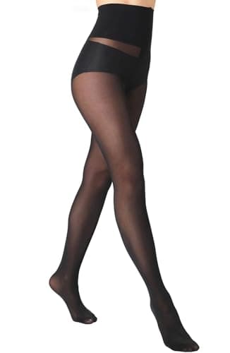 ARMOROSE Collants indestructibles taille haute gainant pour femme, collants résistants aux déchirures, entrejambe en T semi-transparent 40D, noir, Medium