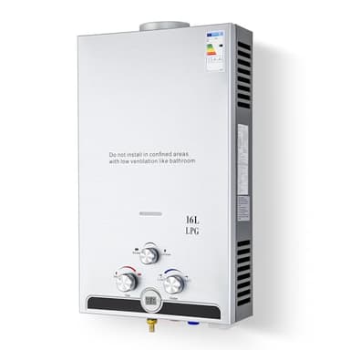CO-Z Chauffe-Eau à Gaz Instantané 16LPM 27,2kW LPG GPL au Butane Propane avec Modes Hiver et Eté Sans Réservoir en Acier Inoxydable CE Certifié Portable pour Maison Camping Caravane