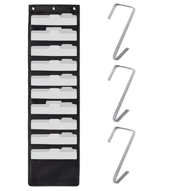 Trieur Mural Avec 10 Poches 119.4 X 35.6 cm Classeur Mural avec 3 Crochets, Porte Document Mural, Pour Le Bureau, La Maison et La Salle De Classe, Pliable, Lavable,Rangement Papier Administratif,Noir