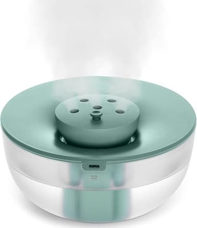 Canareen Humidificateur d'air frais de 1,2 L pour chambre à coucher et bureau, avec lumière nocturne, facile à nettoyer, en plastique, vert, manuel, 20 heures, humidificateur et diffuseur 2 en 1