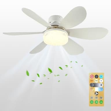 Demiawaking Ventilateur de Plafond avec Lumière et Telecommande, 40W Ventilateur Plafond Silencieux, Douille E26/27,6 Pales, 3 Vitesses, LED Ventilateur dimmable Plafond (Blanc)