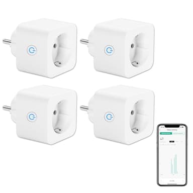Prise Connectée WiFi 16A Mesure de Consommation Électrique ANTELA Prise Intelligente compatible avec Alexa/Google Home, APP Contrôle, Horaires & Minuterie，4PCs