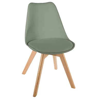 Atmosphera Créateur d'Intérieur - Chaise Baya Vert Kaki - Plastique et Hêtre - Salle à Manger, Cuisine, Bureau, Salon - Confortable Coussin Intégré