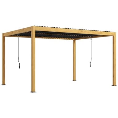 Outsunny Pergola bioclimatique en Aluminium 3 x 4 m pergola Jardin extérieur avec Lames orientables manivelle, Style Contemporain - Noir et Naturel Effet Grain de Bois