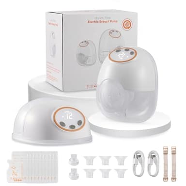 Tire-lait Mains Libres, Lot de 2, avec 4 Modes et 12 Niveaux, Tire Lait Main Libre Electrique Portable avec Brides de 17/19/21/24 mm pour la Maison, le Travail et Les Voyages (Blanc)