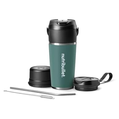 nutribullet Flip NBP016EUC, Blender Portable avec Gobelet Isotherme de 590ml, Conserve le Froid Pendant 24h, Couvercle et Paille Inclus, Chargement USB-C, Acier Inoxydable, Couleur Eucalyptus