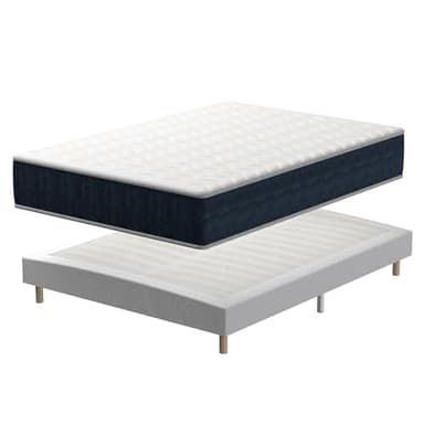 TEENO Mémoire Ensemble Composè, Matelas en Mousse 160x200x32 cm+Sommier tapissier volige,9 Pieds Inclus,Ensemble Matelas et sommier