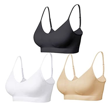 Comfyin Lot de 3 Soutiens-Gorges rembourrés pour Femme - sans Coutures - Yoga - Sport,Noir, Beige, Blanc,L