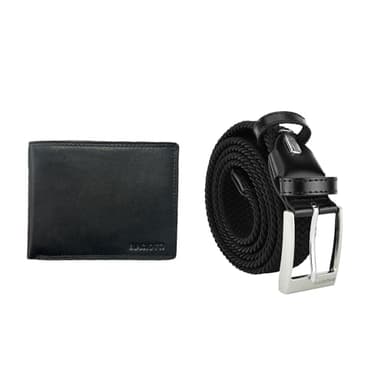 Biagiotti Coffret Cadeau Homme, Portefeuille en Cuir et Ceinture Élastique avec Inserts en Cuir, Ajustable