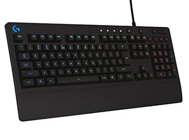 Clavier de jeu Logitech G213 Prodigy, touches rétroéclairées LIGHTSYNC RGB, touches résistantes aux éclaboussures, touches personnalisables, touches multimédia dédiées, disposition QWERTY UK - Noir