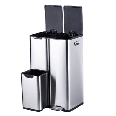 Bayt Poubelle Cuisine - Poubelle 60 Litres - Poubelle à Pédale 60L - Tri des Déchets 3 Compartiments - Corbeille à Pédale Inox - Argent