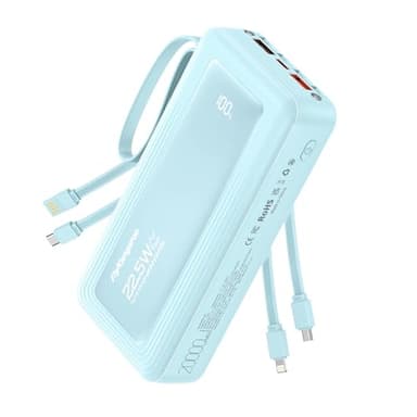 Batterie Externe 20000mah Power Bank avec 4 Câbles Intégrés, Powerbank 22.5W PD/QC4.0 Charge Rapide, Batterie Portable Charge Rapide USB-C in & Out Compatible avec iPhone 17 Tablette Macbook Samsung