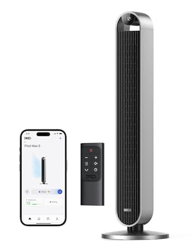 Dreo 25dB Pilot Max Smart WiFi Ventilateur colonne avec Commande Vocale, Fonctionne avec Alexa, Contrôle APP, Ventilateur silencieux sans pale avec télécommande, Oscillant à 120°, 4 modes 12 vitesses