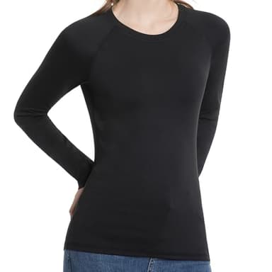 Homord Hauts Thermiques Femme Col Rond à Manches Longues sous-VêTements Chauds Femme Chauds T-Shirt Basique Calecon Thermique Femmo pour Automne Et Hiver Noir-L