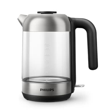 Philips Série 5000 Bouilloire Électrique en Verre - Capacité 1,7L, Résistance Plate pour Ébullition Rapide, Tamis Anti-Calcaire, Base 360° Sans Fil, Couvercle Amovible, Voyant Bleu (HD9339/80)