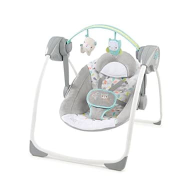 Ingenuity, Balancelle compacte pour bébé Fanciful Forest, 6 vitesses de balancement, 8 mélodies apaisantes, Arche de Jeu Amovible, 2 Jouets de Peluche, 5 Points Harnais, dès la naissance à 9 kg
