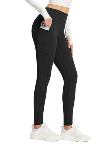 Baleaf Legging thermique en velours pour femme, épais avec doublure en polaire, pantalon thermique taille haute avec poche, legging de sport, résistant à l’eau, Noir , M
