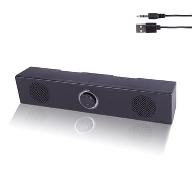 Kryolithm Enceinte PC Barre de Son, Haut-Parleur USB avec Câble AUX 3.5mm, Son Clair et Puissant, Commandes de Volume Faciles, Idéal Gaming et Bureau pour Ordinateur de Bureau, Laptop, Moniteur, TV.