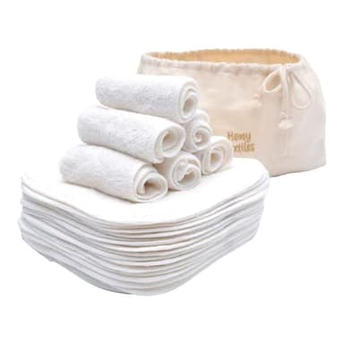 Homy Textiles Lot de 25 débarbouillettes réutilisables en Bambou et lingettes pour bébé - 20 cm x 20 cm Débarbouillette en Flanelle Douce avec Un Sac décoratif élégant 100% Coton
