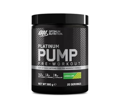 Optimum Nutrition ON Platinum PUMP, complément alimentaire pré-workout intense et sans caféine avec Fruitflow, Beta-Alanine, L-Arginine, L-Citrulline, saveur Citron - Citron vert, 20 portions, 380 g