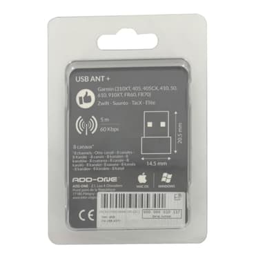 Clé USB Ant+ - Communication sans Fil - Compatible Windows & Mac OS - Convient pour Garmin, Zwift, Suunto, TacX, Elite - Portée 5m - Jusqu'à 8 canaux - Dimensions 14,5 x 20,5 mm