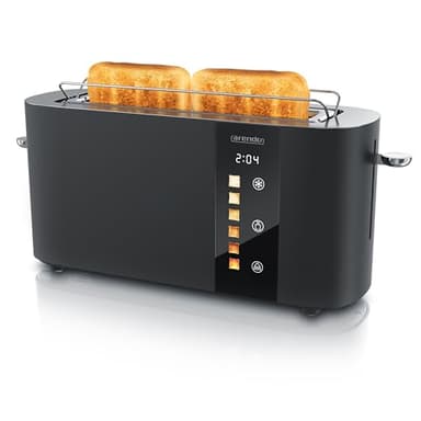 Arendo - Grille-pain 2 Fentes longues 2 Tranches, 1000 W – Affichage couleur des niveaux de brunissage, Écran avec minuterie, Commandes tactiles, Réchauffe-Viennoiseries, Niveaux de brunissage 1 à 6