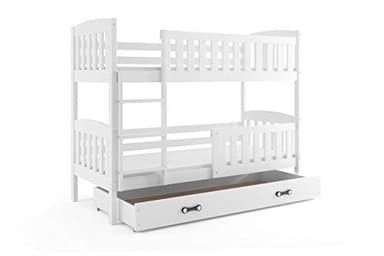 Interbeds Lit superposé Enfant QUBA 190x90 avec Matelas sommiers et tiroir en Blanc (Blanc+Blanc)