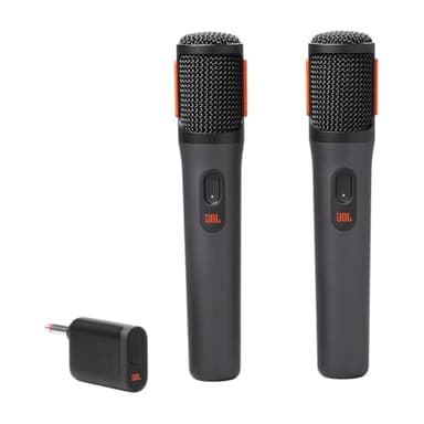 JBL Partybox Wireless Mic, lot de 2 microphones sans fil numériques, 20 heures d'autonomie, batteries rechargeables, connexion stable de 2,4 GHz, réduction des bruits indésirables