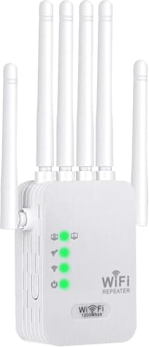 1200Mbps Repeteur WiFi Puissant sans Fil, 5G Amplificateur WiFi de avec 6 Antennes Couvrant Une Superficie de 10000 sq.ft,2 Ports LAN,Répéteur WiFi/Routeur/AP,pour la Maison et Le Bureau (600)
