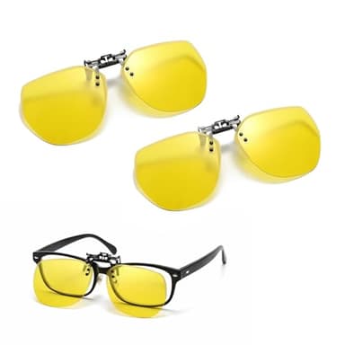 2 Pcs Clip Surlunettes Conduite de Nuit,Lunette Jaune Conduite de Nuit,Surlunettes avec Verres Jaunes HD,Léger et Confortable,Homme et Femme,Réduit la Fatigue Oculaire,Adapté à la ConduitedeNuit