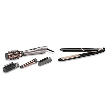 BaByliss Brosse Soufflante Air Style 1000 pour sécher, mettre en forme et boucler AS136E & Lisseur Super Smooth 235 avec Technologie Titanium-Céramique et Ionique avec mode protection de chaleur