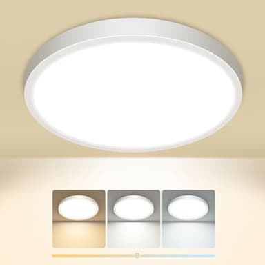 slochi Plafonnier LED, 3000K 4000K 6500K 3 Couleurs Lampe Plafond, 15W 1500LM, Moderne, Rond, IP44 Etanche Plafonnier Salle de Bain pour Cuisine, Chambre,Couloir, Garage, Balcon
