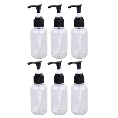 Mobestech Lot de 6 Flacons d'Émulsion en Plastique PET Transparent Teinté Marron 100 Ml Pompe à Presser Noire Bouteilles Rechargeables Pratiques pour Gel Lotion et Voyages