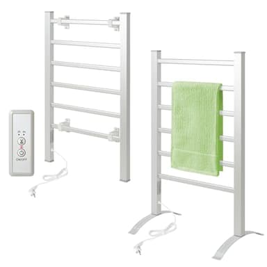 Todeco Sèche-Serviettes Électrique Mural avec 6 Barres et Minuterie, Porte Serviettes et Éche Serviettes Multifonctionnel, 90x53x35.5 cm