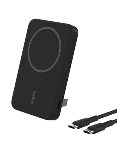 Belkin BoostCharge Pro Batterie Externe Magnétique sans Fil 5000mAh avec Qi2, Chargeur Portable Compatible MagSafe, Support intégré, Batterie Portable pour iPhone 16, iPhone 15, 14, 13, etc., Noire