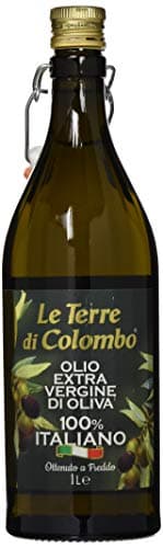 Le Terre di Colombo – Bouteille d'Huile d'Olive Extra-Vierge 100 % Italienne avec Bouchon Mécanique - Bouteille nervurée - 1 L