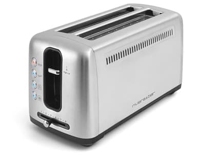 riviera&bar Grille-Pain - 2 Fentes Extra-Longues 25 cm, 6 Niveaux de Dorage, Réchauffage, Décongélation, Tiroir Ramasse-Miettes Amovible, Compact pour Cuisine - 1500W - Inox