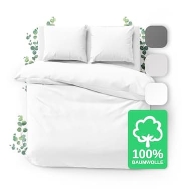 JACOBSON Parure de Lit 3 Pièces en Percale 100% Coton - Housse de Couette 240 x 220 cm et 2 Taies d'Oreiller 80 x 80 cm - Fermeture Éclair (Blanc)