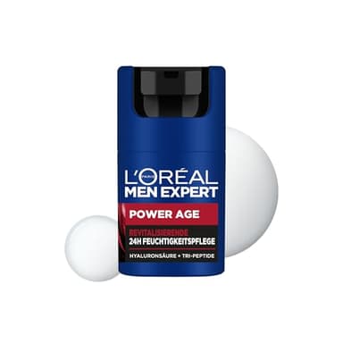 L'Oréal Men Expert Soin du visage anti-rides pour homme, crème hydratante anti-âge pour peaux fatiguées et mates, crème pour le visage pour homme à l'acide hyaluronique, Power Age, 1 x 50 ml