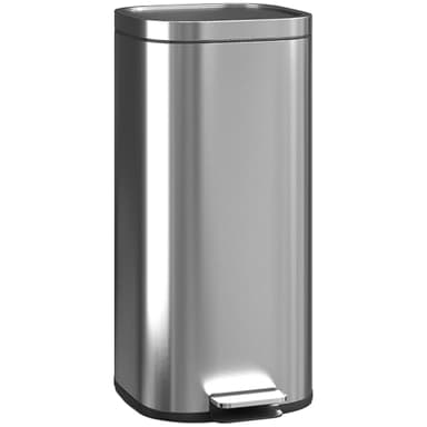 HOMCOM Poubelle cuisine 30L, poubelle à pédale avec seau intérieur amovible, couvercle à fermeture douce et maintien en ouverture, anti-traces, pour maison ou bureau, argent