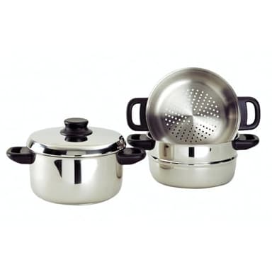 Baumalu, Combiné Vapeur 3 Corps Inox 20 cm Argenté - Ustensile de Cuisine en Acier Inoxydable, Compatible Tous Feux, Couvercle en Verre, Équipement Bakélite, Haute Qualité