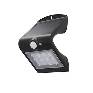 UNITEC Applique murale solaire LED avec détecteur de mouvement 120° | 1,5 W | 220 lumens | 4000 K | Lampe solaire d'extérieur | Protection contre les éclaboussures IP65 | Noir | Classe énergétique A++