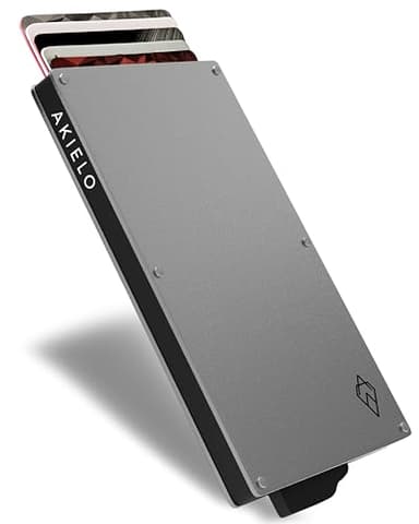 AKIELO Porte Cartes RFID Blocage avec Coffret Cadeau – Portefeuille Homme Minimaliste – Protection Carte Bancaire sans Contact (Alpha - Édition Argent)