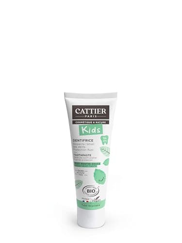 Cattier Dentifrice à la menthe pour enfants à partir de 7 ans - Avec goût de menthe doux et adapté aux enfants - Cosmétique naturel certifié, sans dioxyde de titane, végétalien - 50 ml