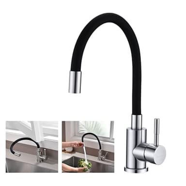 BuntHaus Robinet Cuisine Flexible, Mitigeur Cuisine Noir avec Bec Flexible, Robinet Evier de Cuisine, Robinetterie Cuisine, Mitigeur Evier Pivotant À 360°, Acier Inoxydable, Noir