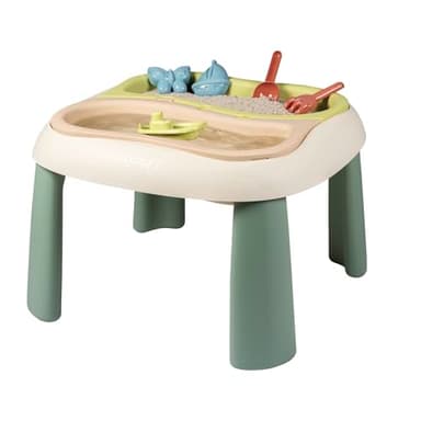 Smoby Life - Table Sable et Eau - 2 Bacs Amovibles, Pelle, Râteau, Bateau, Moules à Sable - Jouet pour Utilisation Extérieure - Matière Recyclée - A Partir de 18 Mois - Fabrication Française