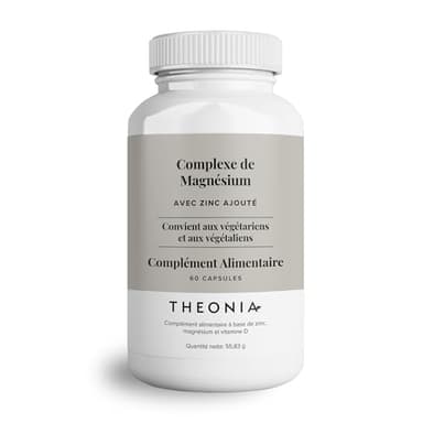 Complément alimentaire Complexe au Magnésium de Theonia à haute concentration 205 mg avec du zinc et de la vitamine D3 – Aide à la santé musculaire et osseuse - 60 gélules