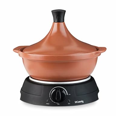 H.Koenig TAJ3 Tajine Electrique 3 L en terre cuite, Mijoteuse, Poignée, Acier Inoxydable, Tajines et Couscous, Thermostat Réglable