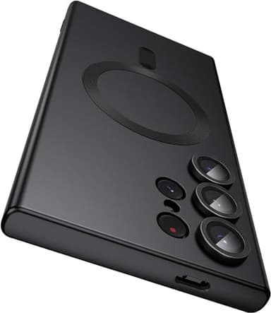 FAOMSEBS Magnétique Coque pour Samsung S24 Ultra, Compatible avec MagSafe [Protecteur D'objectif de L'appareil Photo] Souple Antichoc Housse pour Samsung Galaxy S24 Ultra Coque 6,8'', Noir 2024